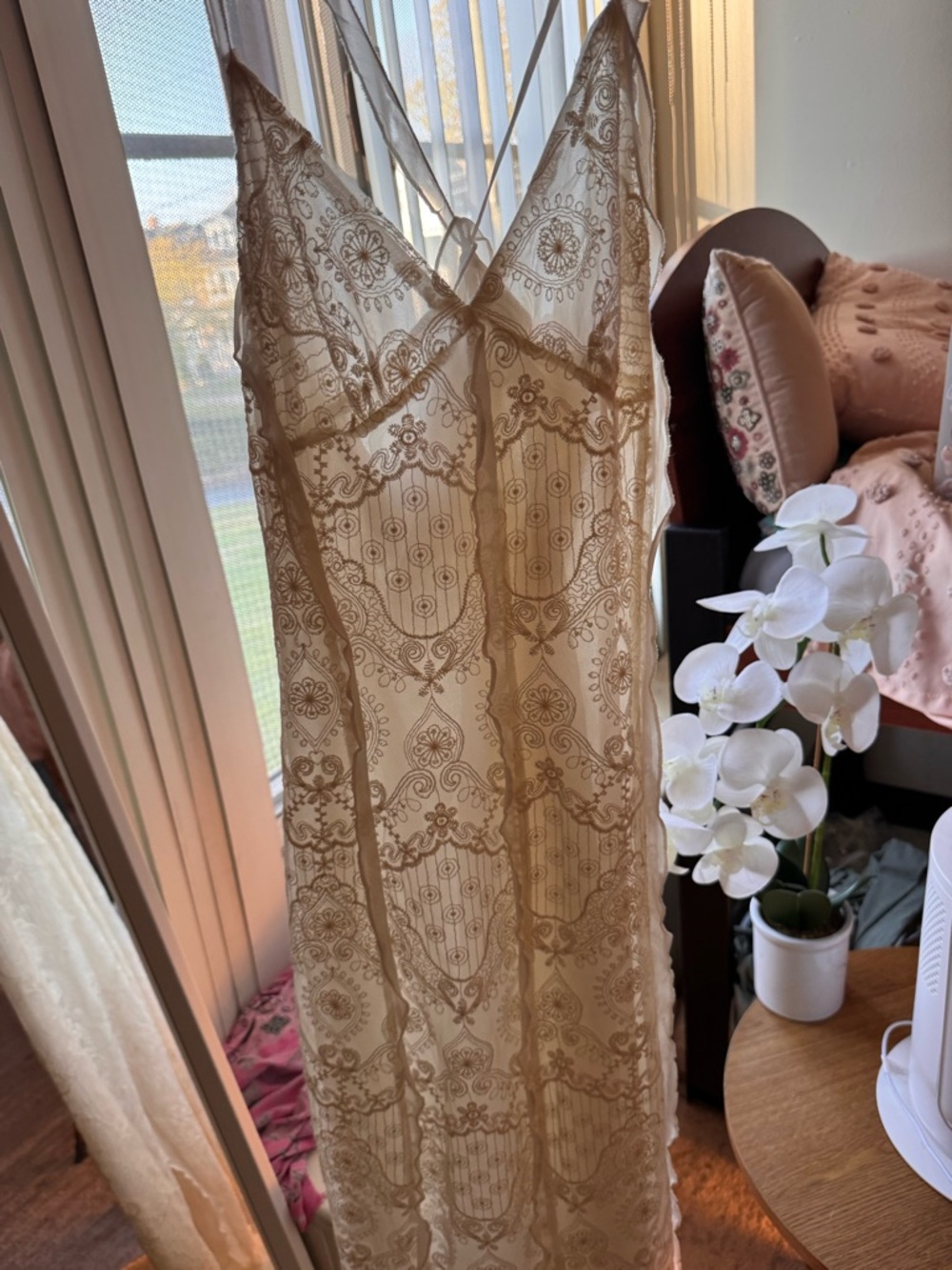 Zara Beige Lace Maxi Dress